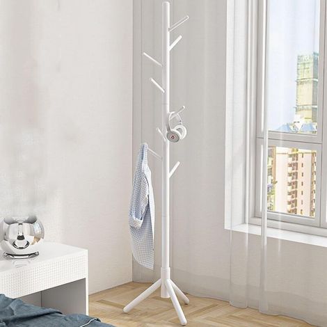 Portemanteau en Bois, 175CM Portant à Vêtements avec 8 Crochets, Portemanteau sur Pieds En Forme d'Arbre, pour Chapeau, Sac à Main, Foulards, pour Entrée, Salon, Chambre, Blanc