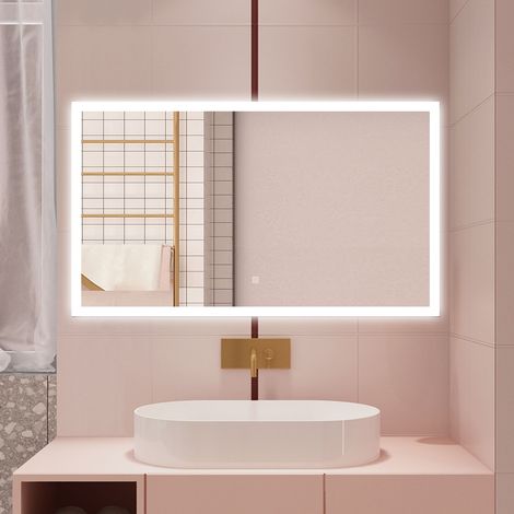 AICA LED SPECCHIO DA BAGNO 120 X 70 CM, LUMINOSITÀ REGOLABILE A 3 COLORI, ANTIAPPANNAMENTO, MEMORIA DI INTERRUZIONE DI CORRENTE (1/5)