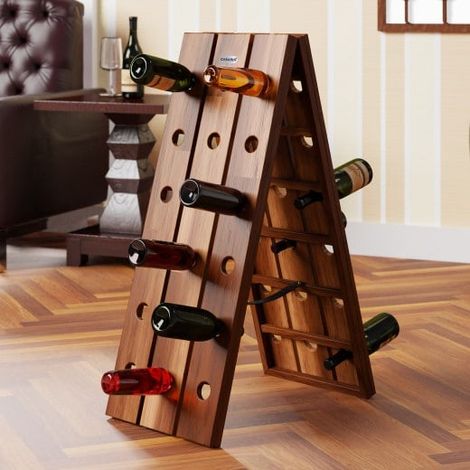 Présentoir à vin pliable en bois d'acacia - Élégance et fonctionnalité pour 36 bouteilles (1/5)