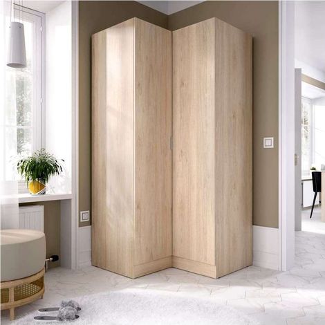 Armario ropero rincón puertas abatibles Jaén acabado natural, 184 cm(alto)90.5 cm(ancho)92.5 cm(largo) (1/5)