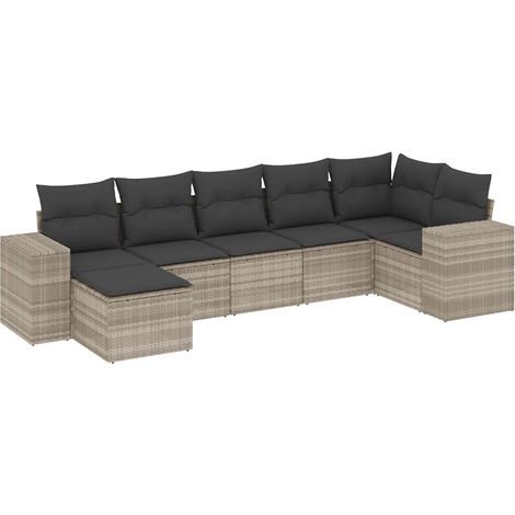 vidaXL Set Divani da Giardino 7pz con Cuscini Grigio Chiaro Polyrattan (1/5)
