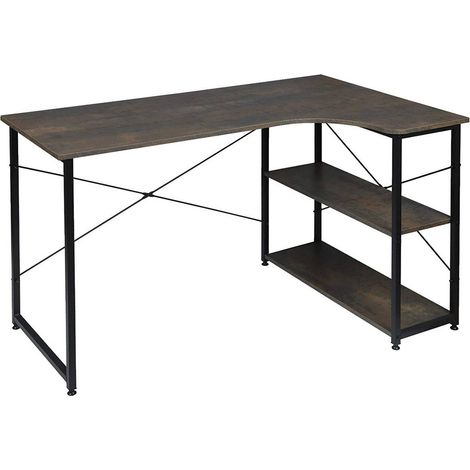Scrivania Angolare con Scaffali Laterali In Legno e Metallo Quercia e Nero (1/4)