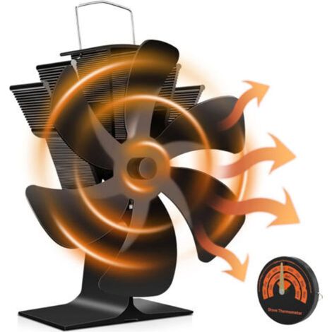 Ventilateur Poele à Bois 6 Pales Ventilateur Cheminée Alimenté à la Chaleur Ventilateur Silencieux avec Protection Contre le Surchauffe pour Poêle à Bois Cheminée Gaz Bûche Poêle à Granulés (1/5)