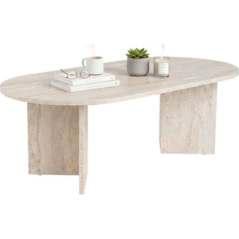 Dmora - Tavolino da salotto Parrano, Tavolo basso da caffè, Portariviste per divano, Ripiano da soggiorno, 119x60 h40 cm, Beige