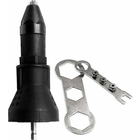 Pistolet à riveter électrique - Kit d'outils de perceuse et de rivetage - Accessoire adaptateur, noir (1/5)