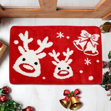 Tapis de salle de bain de Noël - Tapis de cuisine et de salle de bain noir, joli paillasson, 60 cm x 90 cm (Élan rouge) (1/4)