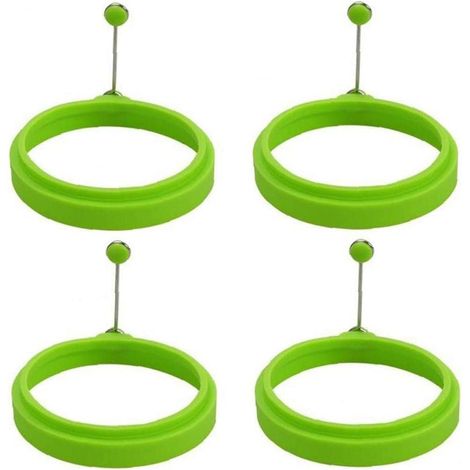 Lot de 4 Silicone Anneaux d'oeufs - Moules à Crêpes Antiadhésif - Ronde Moule de Cuisson avec poignée pour Friture (Vert)