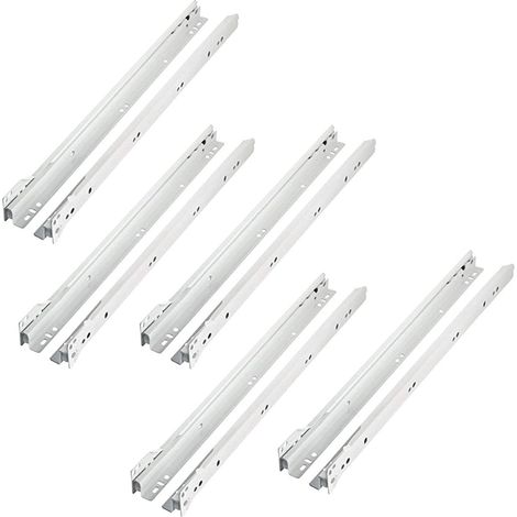 Guidage de Tiroir Rails Roulement à Rouleaux Extrait Partie 350mm Coulisses/Glissières pour Tiroirs Blanc Lot de 5 (20 Pièces pour Montage sur 5 Tiroirs) (1/5)