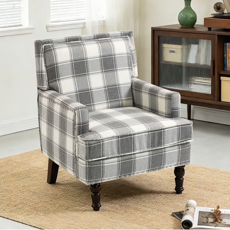 Sillón vintage de acento a rayas gris y blanco 69 x 69 x 89 cm en tejido algodón-lino (1/5)