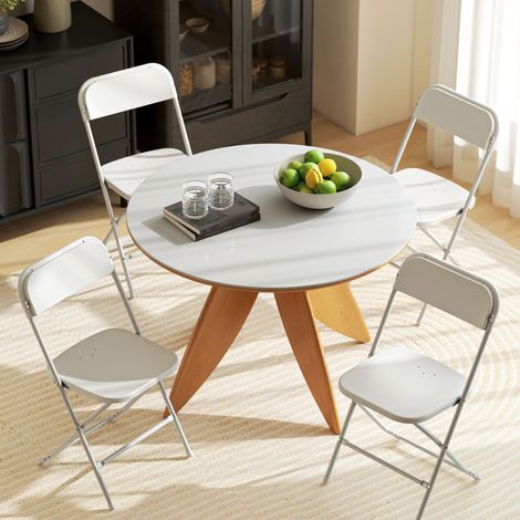 Lot de 4 fauteuils pliants PP avec trous de drainage, acier portable pour la maison, le bureau et les événements, 45x49x79,5 cm, blanc (1/4)