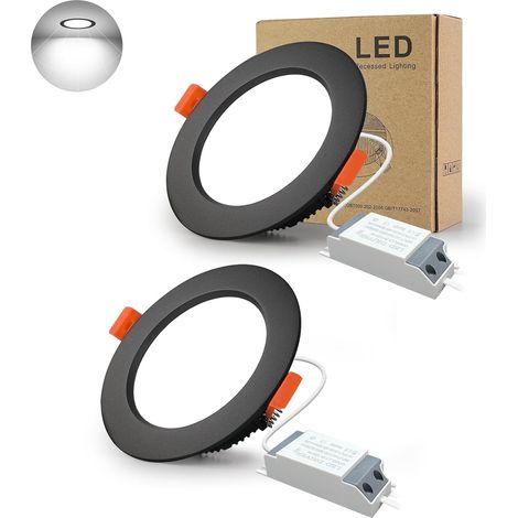 Spot Led Encastrable Noir Extra Plat, 10 Pack 5W 500LM = 50W incandescence, IP44, Blanc Froid 6000K, AC 220-240V,Découpe 70-80mm,Rond plafond encastré Pour salle de bain,Cuisine,Salon,Couloir (1/5)