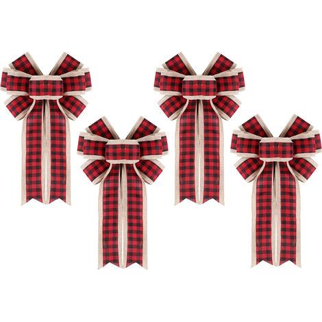 4 Knoten, kariertes Muster, Jute, rot und schwarz, Weihnachtskranzdekoration (1/5)