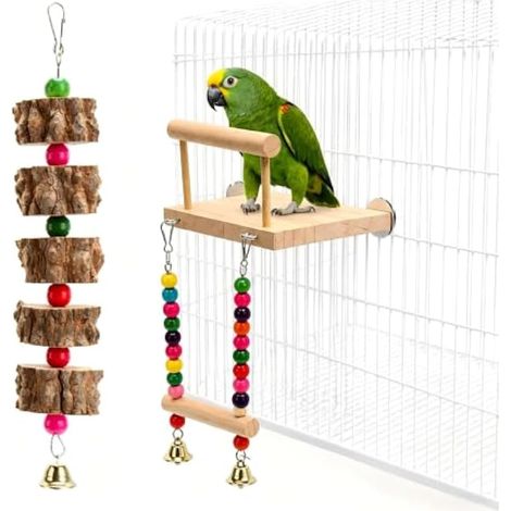 Perchoir Balançoire en Pin, Jouet à Mâcher en Bois de Poivre 23cm (1/5)