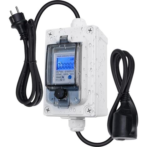 Compteur numérique mobile 230 V, 60 A, conforme à la norme CEE, pour extérieur, étanche IP67, avec affichage LED, fonction de réinitialisation et câble flexible en caoutchouc. (1/5)