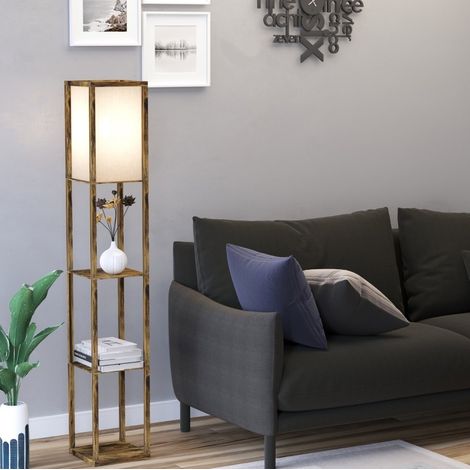 Stehlampe mit Regalen, 26 x 26 x 160 cm, Holz, Braun OKMYHOME (1/5)