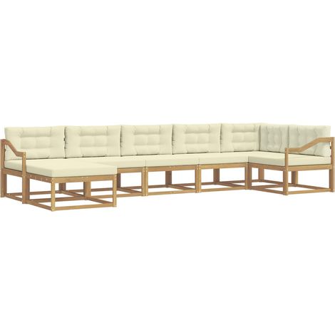 Conjunto de sofás de exterior 7 uds. 7 plaza Blanco y Crema vidaXL (1/5)