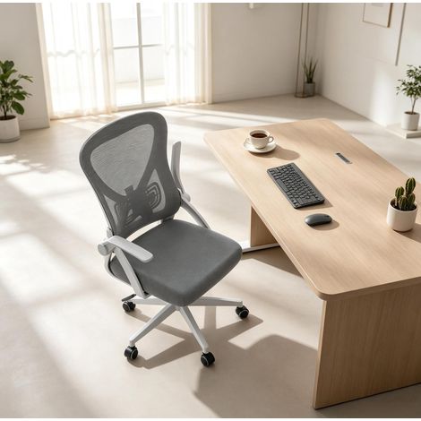 Ergonomischer drehbarer Bürostuhl, klappbare Armlehnen, grau, 150 kg HAVRYA (1/3)