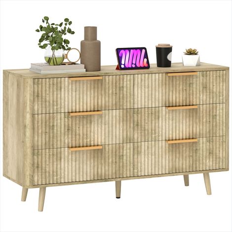 Table de chevet Meuble de rangement 6 tiroirs chêne MDF pin 120 x (1/5)