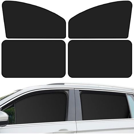 Set di 4 parasole universali per auto, protezione UV completa, bifacciali, neri, accessori per sedili e campeggio. (1/4)