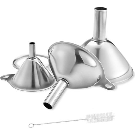 Entonnoirs Cuisine 3 Pièces, Acier Inoxydable avec Poignée et Brosse de Nettoyage – Empilables, Idéal pour Liquides, Huiles, Poudres et Confitures (1/5)