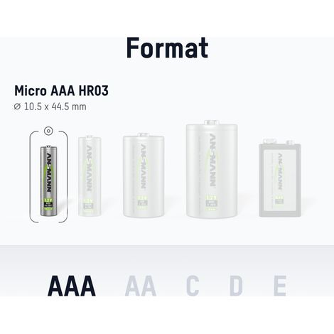 ANSMANN Piles solaires rechargeables Micro AAA 550 mAh 1,2V (lot de 2) (1/10)