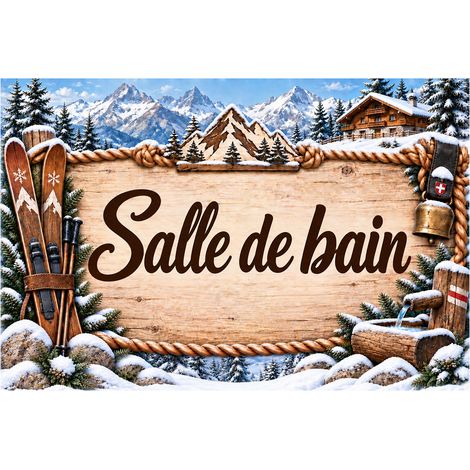 Plaque Salle de bain 20 x 15 cm aluminium décor montagne ski (1/2)