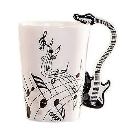 Mug musical créatif de 250 ml (8,5 oz) en forme de guitare violon, en céramique, avec anse, idéal pour le café, le thé ou le lait. Cadeau original (guitare électrique noire). (1/5)