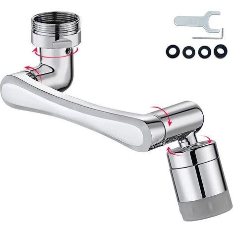Robinet universel, 1080 degrés, fonction économie d\\'énergie, deux modes douche/bulle, chrome, argent (1/5)