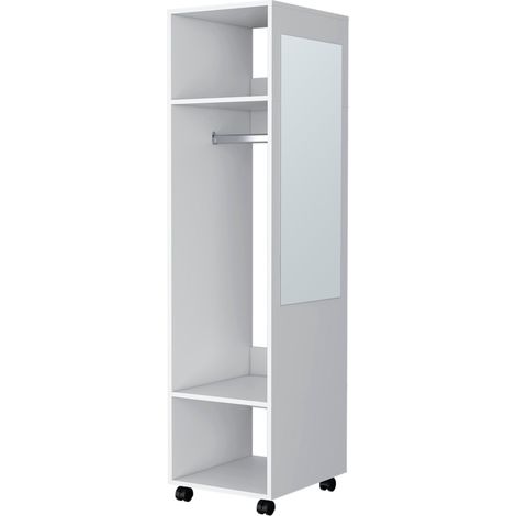 Tuhome Concept – Armario Kronospan melamina blanco – 3 estantes – barra para colgar ropa – espejo incluido – 160 cm x 40 cm x 48 cm (1/5)