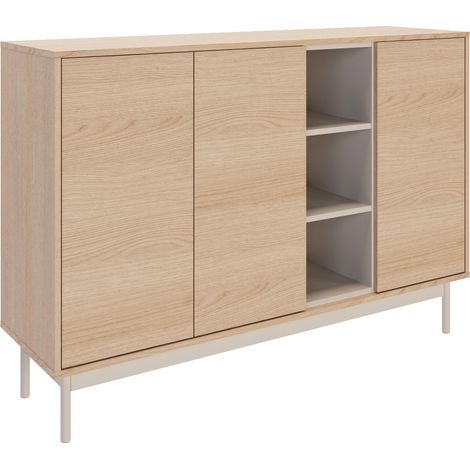 Selsey LAYEN – Buffet 3 portes avec trois niches ouvertes finition chêne / gris cachemire, 138 cm (1/5)