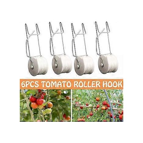 Lot de 6 crochets à tomates avec rouleau, supports pour tomates, ficelle, pour plantes, serres, plantes grimpantes, treillis, crochet à rouleau (1/5)