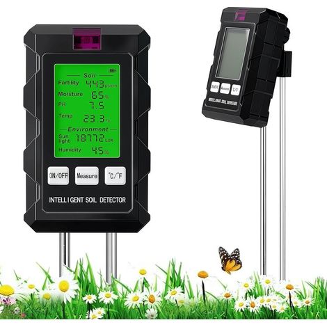 Analizador de suelo 6 en 1: medidor de humedad, termómetro para suelos fértiles, medidor de pH y detector de humedad del suelo. (1/5)