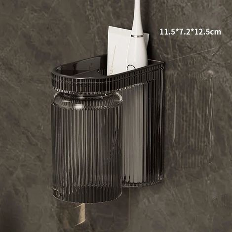 (noir A0036B) Porte-brosse à dents mural avec gobelet de brossage et gobelet de rinçage, support mural pour salle de bain (1/5)