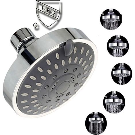 Pommeau de -DOUche chromé orientable, Pomme de -DOUche pluie ronde en acier tête de -DOUche miroir face,..- (1/3)