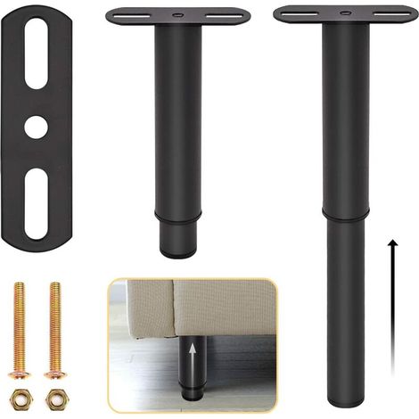 4pcs Pieds de lit Réglables en Métal pour Meubles Rétractables Noir Pieds de Support de lit Robustes Rétractables avec Pièces pour Pièces de Rechange de Cadre de Canapé-lit d'armoire (noir，18-33cm)—— (1/5)