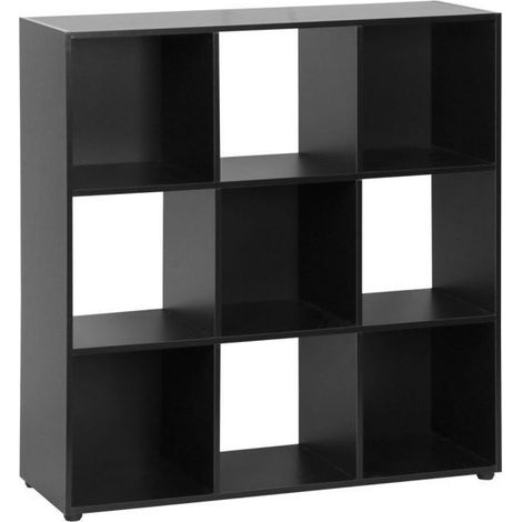 Bibliothèque - JUANIO - Bibliothèque à cases - 9 compartiments ouverts - Finition noire - 91 x 29,7 x 91 cm (1/2)