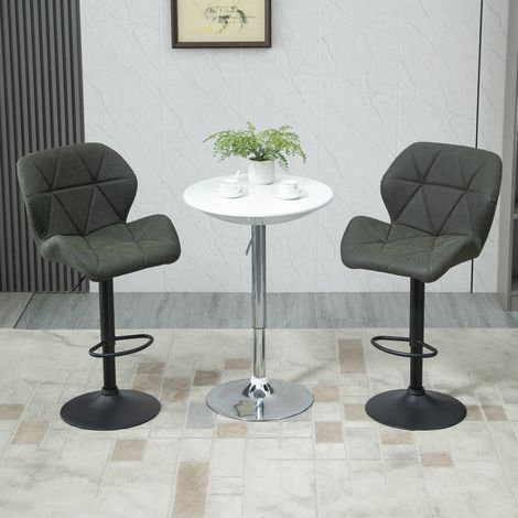 Set 2 Tabourets de Bar Réglables en Hauteur, Piètement Métal et Assise Simili Cuir, Tabourets Haute avec Dossier et Repose-Pieds, 51.5x57.5x93-114.5 cm, Vert Militaire (1/5)