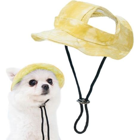 Chapeau de soleil pour chien - Réglable - Large bord - Jaune (1/4)