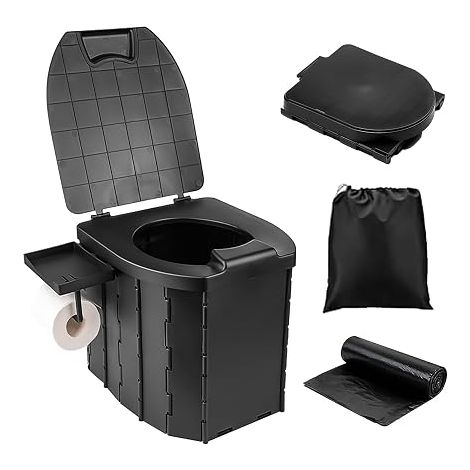 Camping Toilet, Folding Camping Toilet, Mobile Toilet, Foldable Travel Toilet, Portable Outdoor Toilet with Toilet Paper Holder and Phone Holder (1/5)
