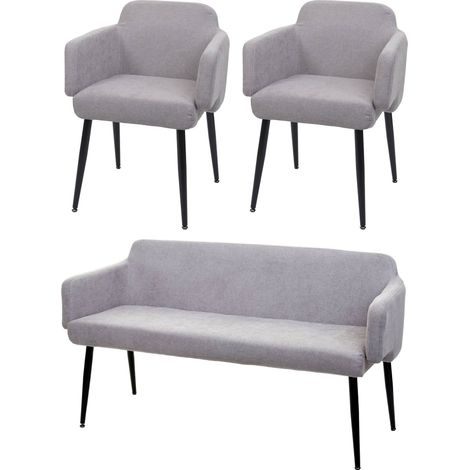 Esszimmer-Set HHG-073, 2er-Set Stuhl+Sitzbank Esszimmergruppe Sitzgruppe Esszimmergarnitur, Stoff/Textil grau