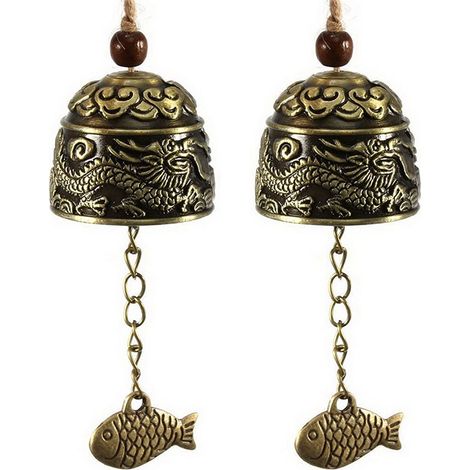 Cloche Feng Shui Vintage Dragon, Carillon Feng Shui pour la maison et le jardin, à suspendre, porte-bonheur, bénédiction, 2 pièces, Style 1 (1/5)