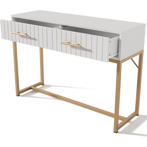 Toeletta con 2 cassetti in truciolato e gambe in metallo 100 x 45 x 75 cm bianco HOMVRA (1/5)