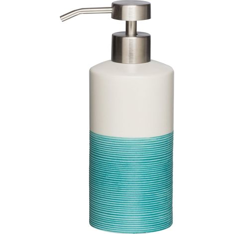 1 - Pompe à savon - Porcelaine - Design strié et lisse - Distribution hygiénique du liquide - Pour salle de bains et cuisine - Aqua
