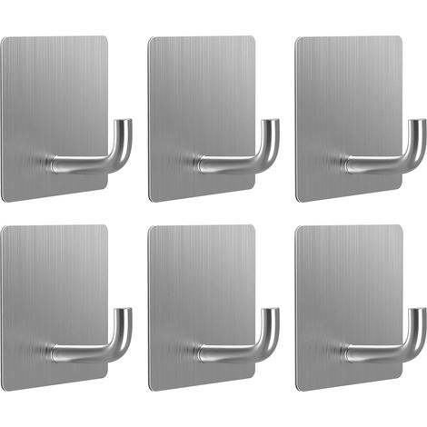 Lntyq Crochet Adhesif Mural, Set de 6 Porte Manteau Mural sans Percage, Patere Salle de Bain en Acier Inoxydable, Résistant à l'Eau et Antirouille, Design Élégant et Moderne(Argent) (1/5)