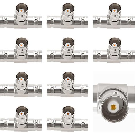 10 Pièces 3-Voie Femelle à Femelle T Adaptateur, Répartiteurs Type-T Femelle vers Femelle, Femelle vers Double Femelle Connecteur Coaxial RF pour CCTV, Antenne, Câble Coaxial (1/5)