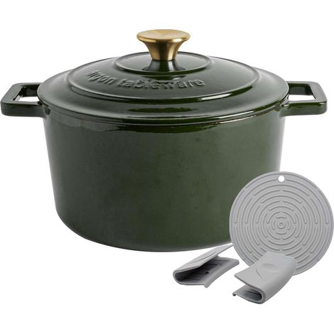 Cocotte ronde en fonte 4,5 L avec couvercle auto-arrosant, vert, compatible induction (1/5)