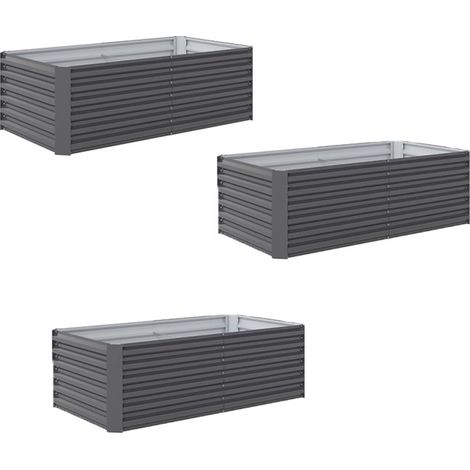 3er-Set hochbeet Metall 180 x 90 x 57,5 cm Tief Gartenbeet mit Offenem Boden Stützstange Dunkelgrau
