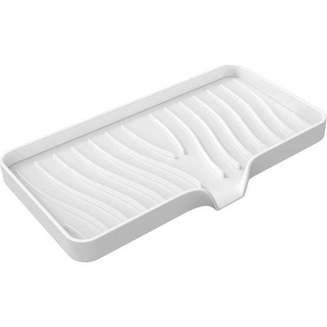 Tapis de séchage en silicone avec rebord d'évacuation pour vaisselle de cuisine (blanc) (1/5)