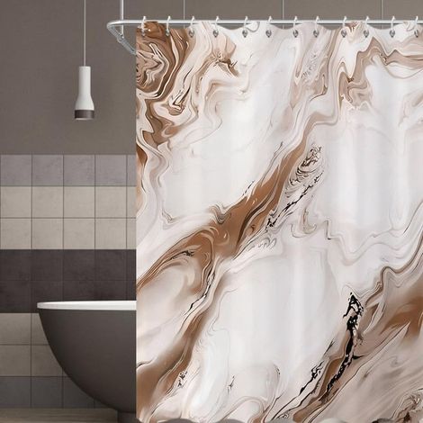 Rideau de douche 180x180 cm motif marbre effet encre de Chine dégradé art abstrait moderne tissu imperméable lavable en machine crochets inclus marron (1/5)