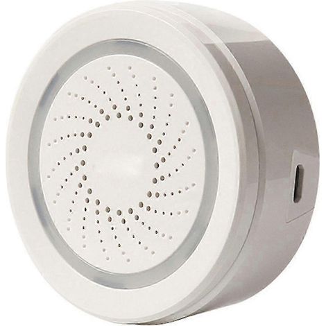 Sirène et alarme sans fil intelligente 120 dB blanche, avec lumière stroboscopique, contrôle à distance via application Wi-Fi et USB. (1/5)
